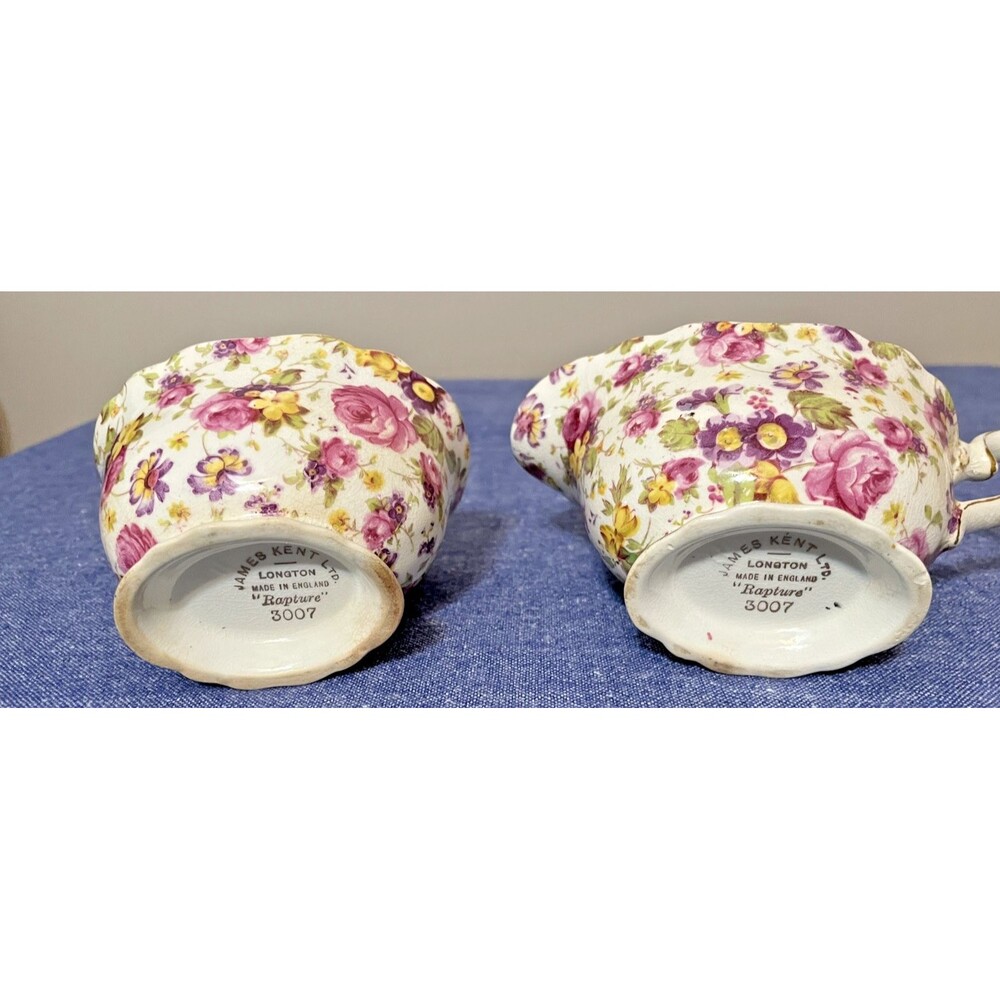 Vintage James Kent Ltd Longton Rapture Pattern #3007 Creamer And Sugar Bowl - Picture 9 of 11